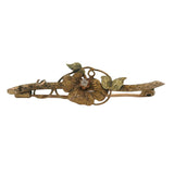 Late Victorian 14kt Yellow Gold Branch Flower Green Leaf Art Nouveau Brooch with Diamond