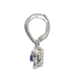 SNJ Jewelers Solid 14kt White Gold 4-Leaf Clover Shaped Drop/Dangle Earrings with Center Sapphires and Round and Baguette Cut Diamonds