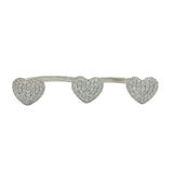 Solid 18kt White Gold and Diamond Pave 3 Hearts Double 2-Finger Wrap Ring Size 7