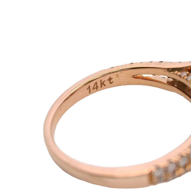 14kt Rose Gold and Emerald-Cut CZ Center Ring With Diamond Halo and Band Size 7