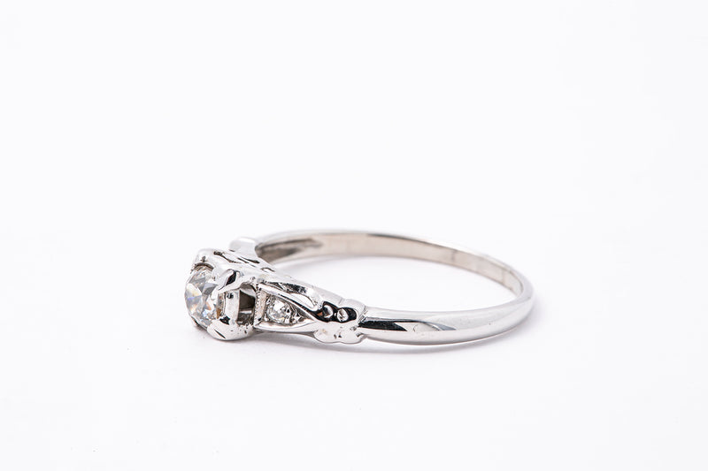 Art Deco Old Mine Diamond Estate Engagement Band 14K 585 White Gold Ring Size 5 1/2