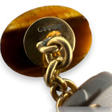 Antique Late Victorian Solid 9k Yellow Gold Chain-Link Tiger's Eye Oval Cufflinks Made in London
