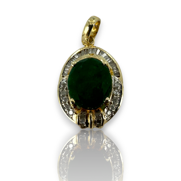Large Oval Emerald w/Diamond Halo 14k 585 Yellow Gold Charm Pendant