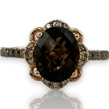 LeVian Solid 14kt Strawberry Rose Gold Ring with Chocolate Smokey Quartz and Diamond Accents Size 6.75