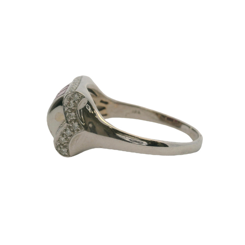 Vintage Solid 18kt White Gold Invisible Setting Lab Ruby Ring With Diamond Halo Size 11.5