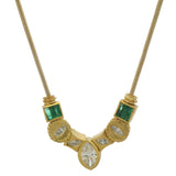 Vintage UnoAerre Italian Solid 14kt Yellow Gold 1.36ctw Marquise Diamond and Emerald 15" Collar Necklace