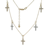 Solid 14kt Yellow Gold and Cubic Zirconia Crosses Stationed Pendant 18" Chain Necklace