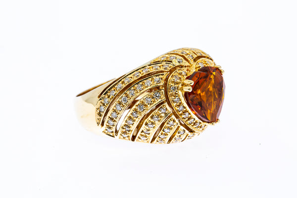Sonia B Solid 14kt Yellow Gold and Citrine Heart Cocktail 16mm Thick Ring with Diamond Waves Size 10