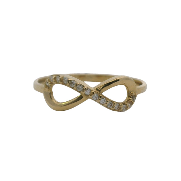 Solid 14kt Yellow Gold and Cubic Zirconia Infinity Symbol Ring Size 6.5