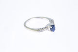 Nissko 14kt Solid White Gold and 5.2mm Oval Sapphire Ring with Diamond Accents Size 5.5