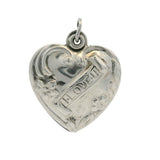Vintage Solid 925 Sterling Silver Heart "I Love U" Scroll Romantic Charm Pendant