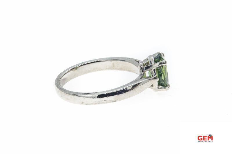 Solid 900 Platinum and 0.86ct Green Peridot Solitaire Ring Size 7