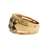 Vintage Solid 14kt Yellow Gold 0.60ctw Sapphire and 0.46ctw Diamond Floral Cluster Band Size 7