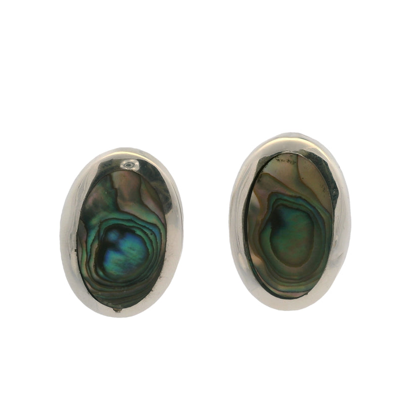 Mexican 925 Sterling Silver and Abalone 1.3" Clip-On Earrings