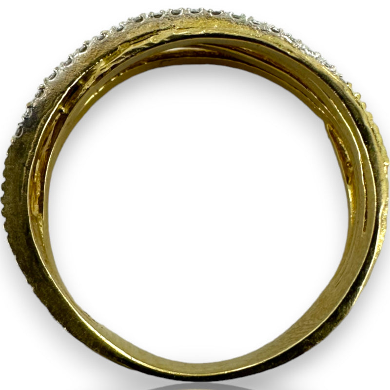 Multi-Band Crossover Ring with Natural Diamonds Stackable Accent Band Size 7 14kt Solid Yellow Gold