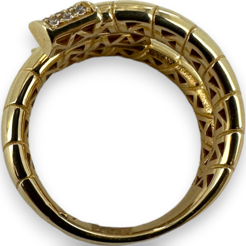Anillo envolvente estilo cordón con circonitas cúbicas, talla 7,5, oro amarillo de 14 kt.