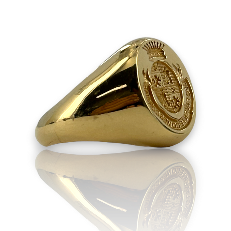 Wax Seal Latin Crest 14k 585 Yellow Gold Signet Ring Size 7.5