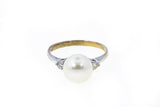 Vintage 1950s Freshwater Pearl 9mm & Diamond Accent Band 14K 585 White Gold Ring Size 7