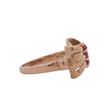 Vintage 1930s Solid 14kt Rose Gold Retro Bow Ring With 3 Pink Rubies Size 7