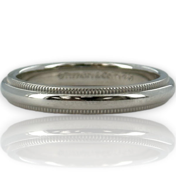 Tiffany & Co Together Collection Solid 950 Platinum Milgrain 3mm Band Wedding Engagement Ring Size 6.5