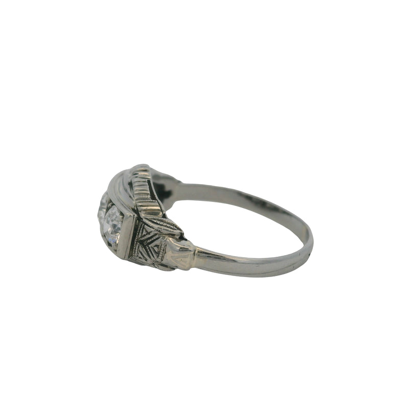 Antique 1910-20s Early Deco 18kt White Gold 3-Stone Old Euro Diamond Ring Size 6