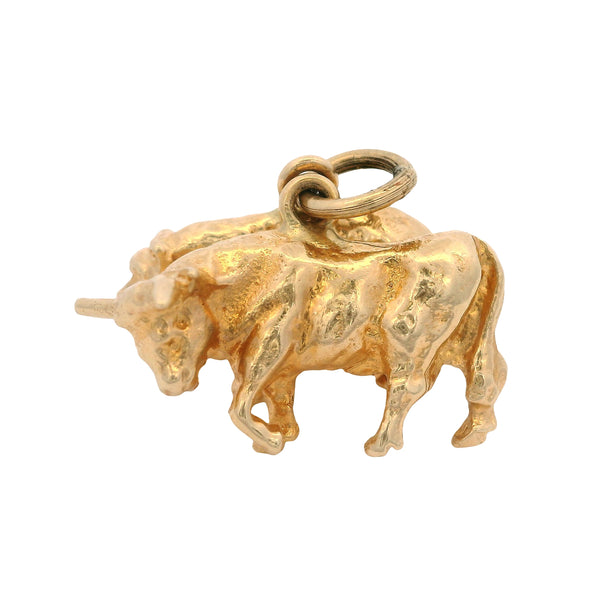 Vintage Solid 14kt Yellow Gold 3D Detailed Bear and Bull Market Wall Street Necklace Pendant