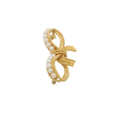 Vintage Mid-Century Italian Solid 18kt Yellow Gold and Pearl Rope Bow Pin Brooch