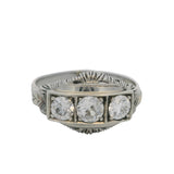 Antique 1910-20s Early Deco 18kt White Gold 3-Stone Old Euro Diamond Ring Size 6