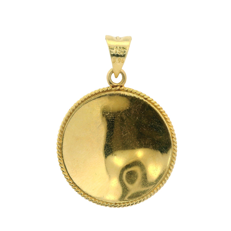 Solid 18kt Yellow Gold and Colored Enamel Byzantine Inspired Floral Circle Pendant