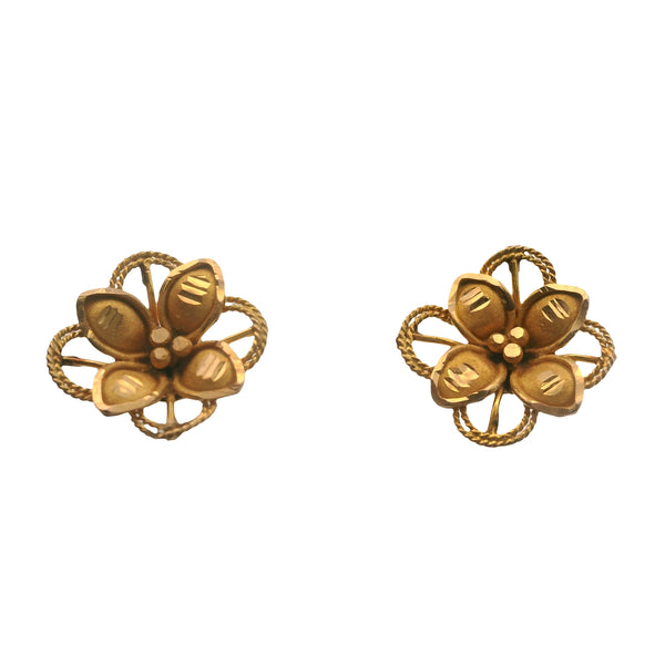Solid 18kt Yellow Gold Floral Threader Flower 9.4mm Earrings