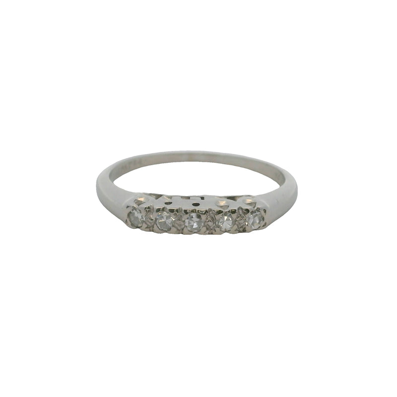 Vintage 1950s Polishook & Son 14kt White Gold and Diamond 3mm Wedding Band Ring Size 6.25