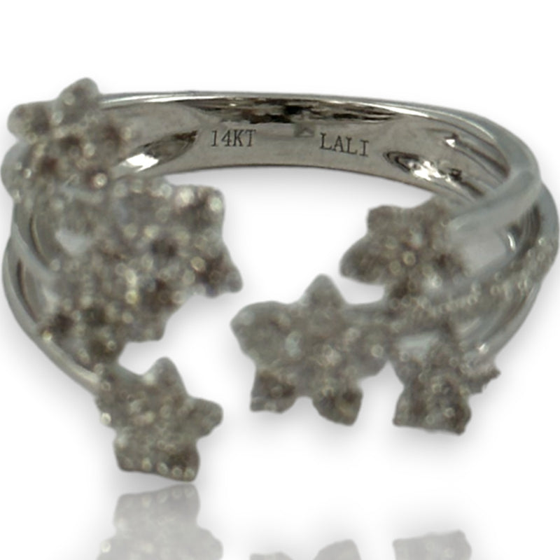 LALI Jewels Solid 14kt White Gold Rhodium Plated Open Wrap Ring with 0.75ctw Diamond Flowers Size 6.5
