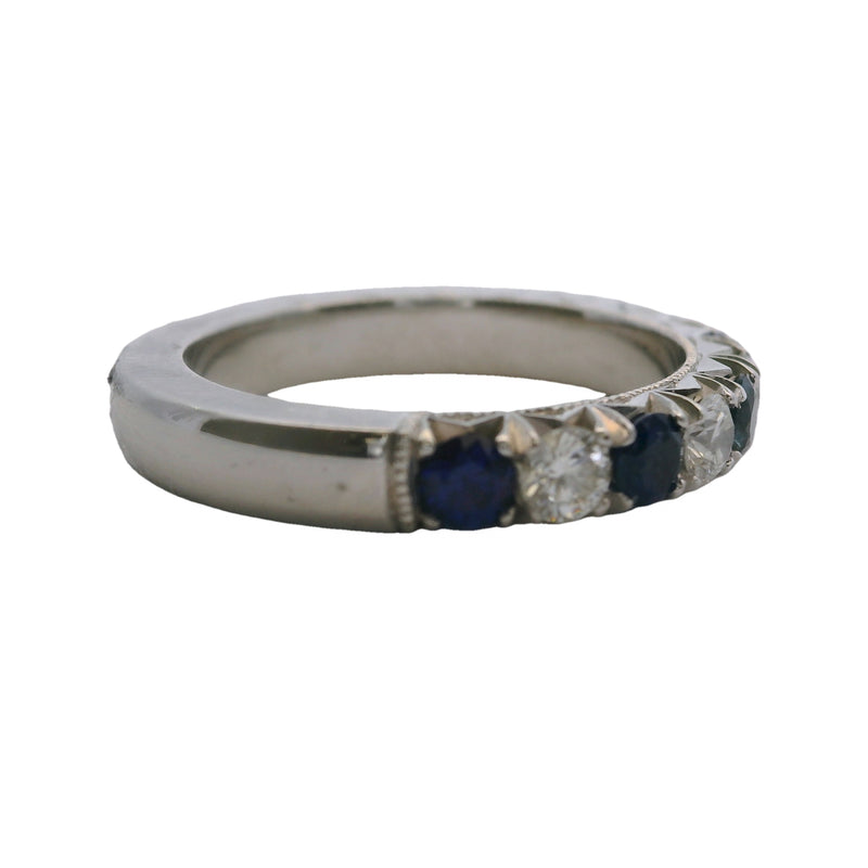 Solid Platinum Alternating Diamond and Sapphire 3mm Half-Eternity Wedding Band Ring Size 5.75
