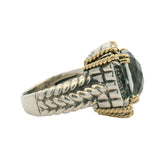 Solid 925 Sterling and 14kt Yellow Gold Prasiolite Diamond Cocktail Ring Size 7