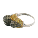 Vintage Solid 14kt White Gold Dog Lhasha Opso 3D Ring with Diamond Eyes and Yellow Sapphires Size 5