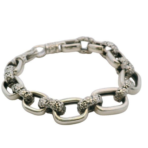 JAI by John Hardy 925 Sterling Silver Forget-Me-Not Floral Large-Link Bracelet 8"