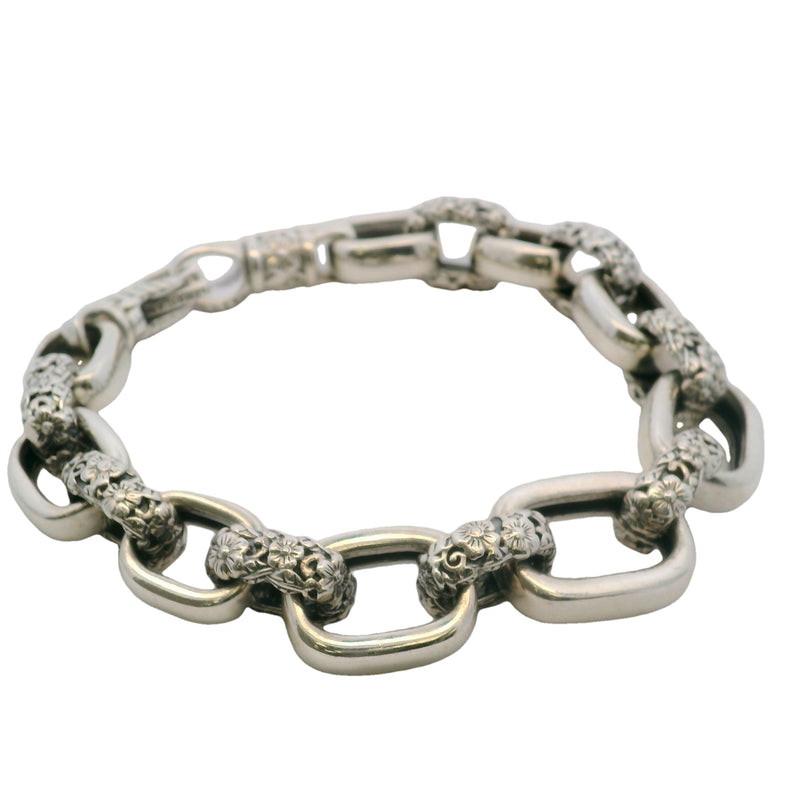 JAI by John Hardy 925 Sterling Silver Forget-Me-Not Floral Large-Link Bracelet 8"