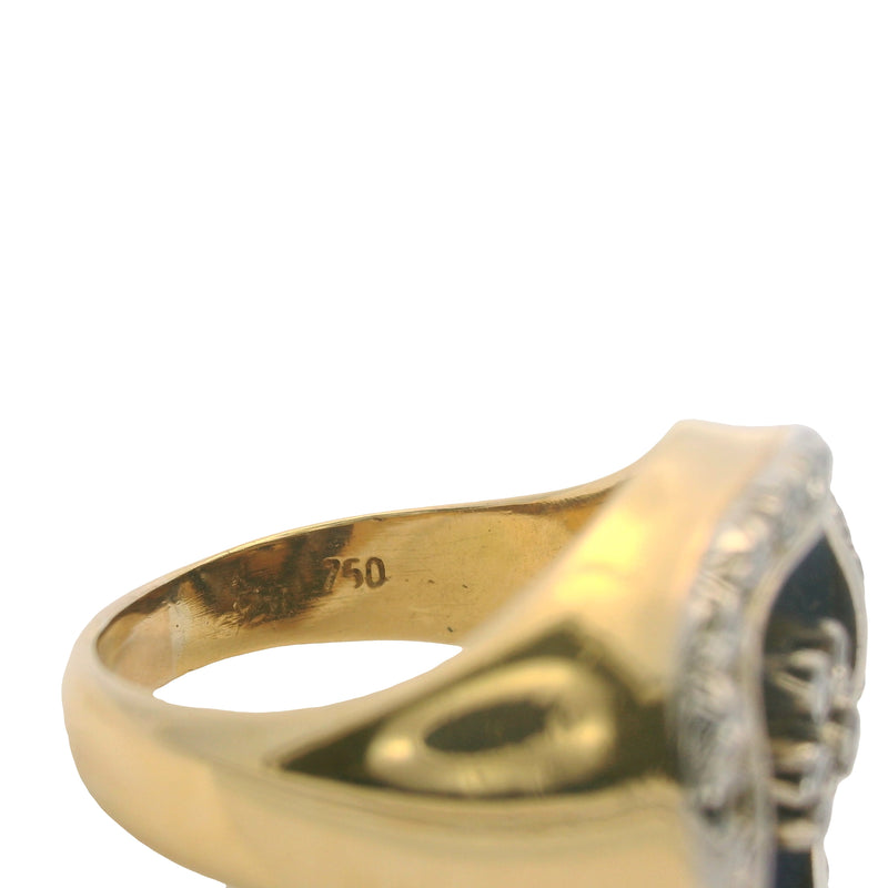 Antique Late Victorian Era 18kt 2-Tone Gold Diamond Cluster and Blue Enamel Circle Cocktail Ring Size 4