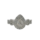 Neil Lane 14kt White Gold Pear Cut Diamond Ring with Diamond Double Halo and Braid Band Size 5