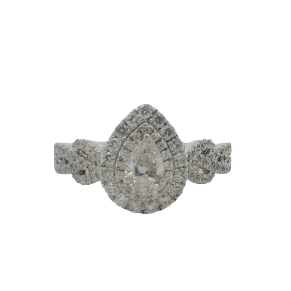 Anillo Neil Lane de oro blanco de 14 kt con diamantes talla pera, doble halo de diamantes y banda trenzada, talla 5