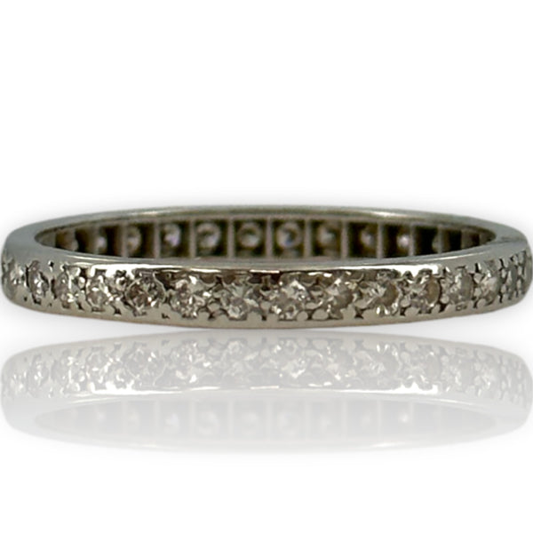 Antique 1920s Platinum Eternity Band Ring with 0.72ctw Old European and Transitional Cut Diamonds Size 7.75
