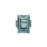Vintage Mid-Century 14k Emerald-Cut Aquamarine and Diamond Cocktail Statement Ring Size 6