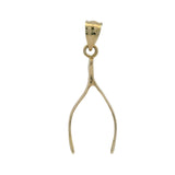 Solid 14kt Yellow Gold 1" Long Good Luck Wishbone Necklace Pendant