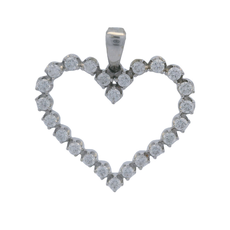 Solid 14kt White Gold And 1/2ctw Lab Grown Diamond 0.8" Wide Heart Pendant