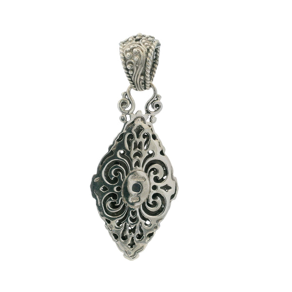 Sarda Solid 925 Sterling Silver, Abalone, and Blue Topaz Drop Ornate Necklace Pendant