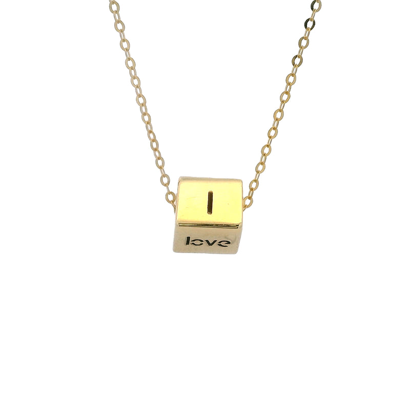 Solid 10kt Yellow Gold "I Love You" Rolling Fidget Pendant 18" Cable Necklace Made in Italy