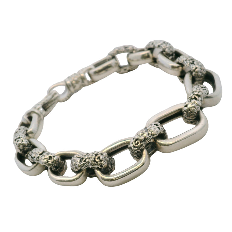 JAI by John Hardy 925 Sterling Silver Forget-Me-Not Floral Large-Link Bracelet 8"