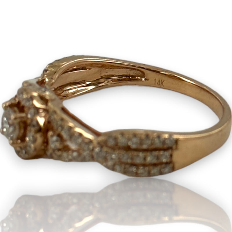 LeVian Signed Solid 14kt Rose Gold and Natural Diamonds Wedding Engagement Ring Size 7