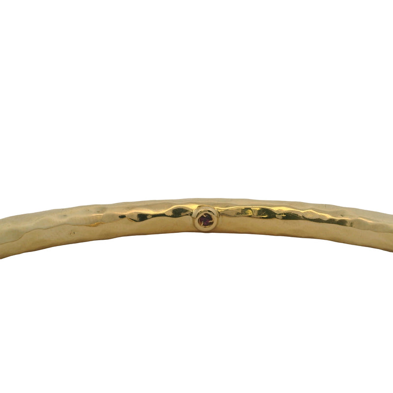 Roberto Coin Solid 18kt Yellow Gold Hammered Martellato 8" Bangle Bracelet with Signature Ruby
