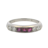Vintage 18kt White Gold Round Diamond Princess Cut Lab Ruby Stackable Ring Sz 6